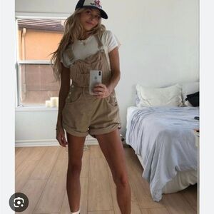 Tan Overalls with White T-Shirt